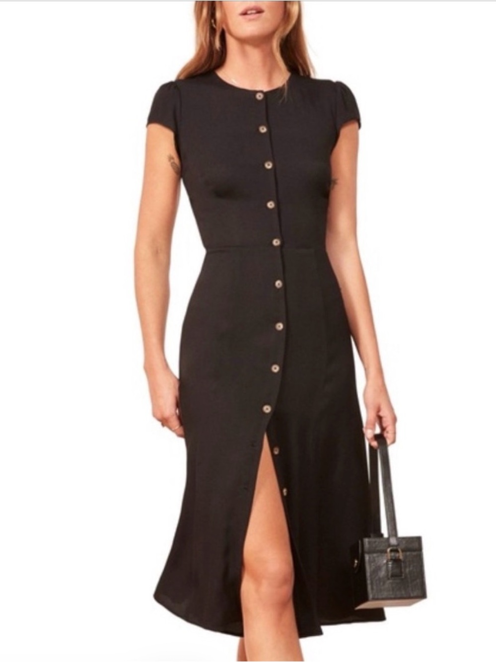 Reformation Fauna Dress, Black, Size 2